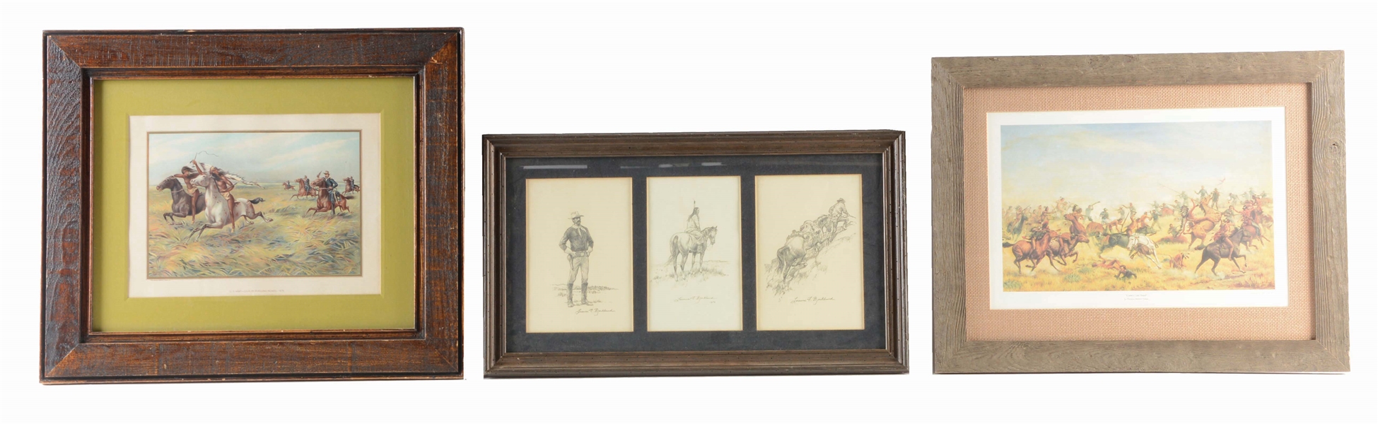 LOT OF 3: THREE INDIAN WARS AND CUSTER RELATED FRAMED PRINTS.