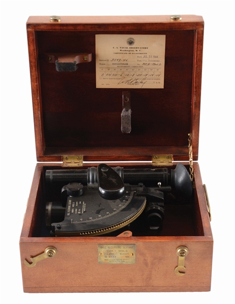 CASED U.S. NAVY MARK I MOD O BALL RECORDING SEXTANT DATED 1944.