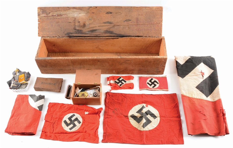 LOT OF 55: US WWII VETERAN BRINGBACK LOT WITH THIRD REICH INSIGNIA, BADGES, BUCKLES, AND BADGES.