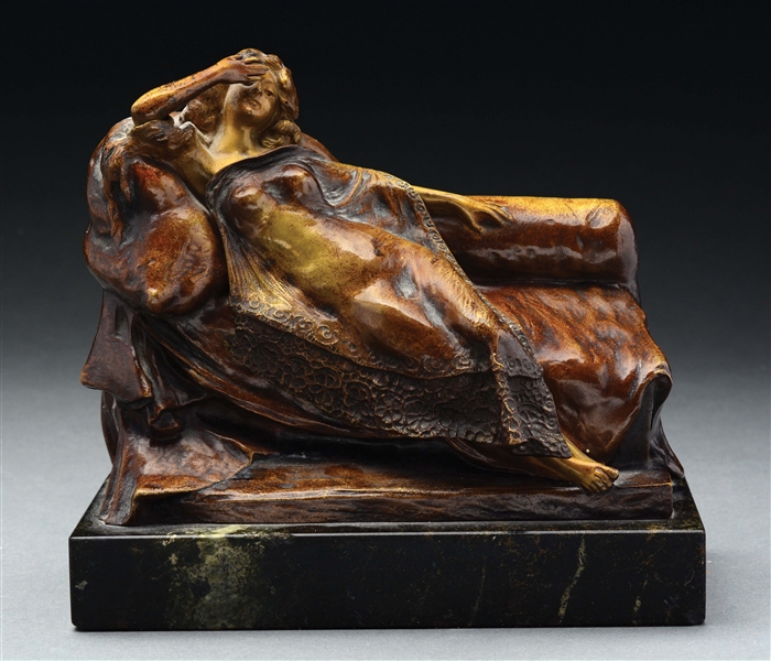 EROTICA BRONZE WOMAN ON SOFA WITH REMOVABLE BLANKET.