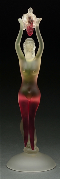 FROSTED GLASS FEMALE FIGURE WITH GRAPES.