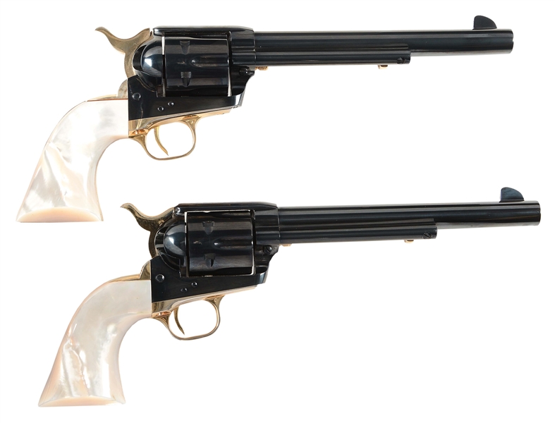 (C) PAIR OF COLT SINGLE ACTION ARMY 125TH ANNIVERSARY REVOLVERS WITH REAL MOTHER OF PEARL GRIPS (1961).