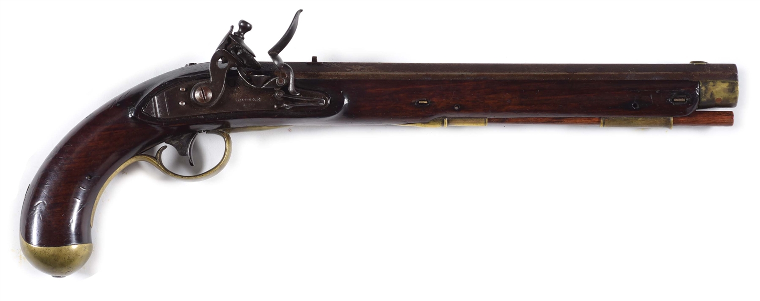 (A) KENTUCKY STYLE SECONDARY FLINTLOCK MARTIAL PISTOL BY SQUIRE & CO.