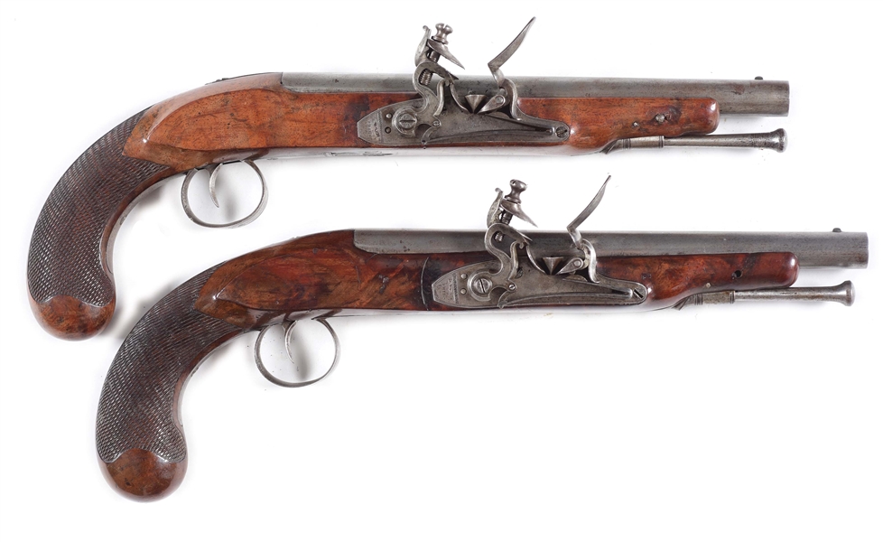 (A) PAIR OF EXPERIMENTAL THREE-SHOT PISTOLS BY PETER PELOUX  OF PHILADELPHIA. 