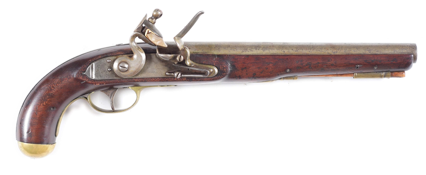 (A) T. FRENCH FLINTLOCK NAVY PISTOL STAMPED "CANTON".