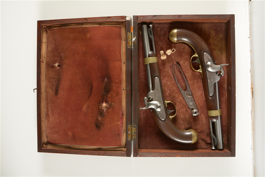 (A) UNIQUE CASED PAIR OF MEXICAN WAR DATED MODEL 1842 U.S. MARSHALL PISTOLS WITH MULTIGROOVED RIFLED BARRELS BY H. ASTON.