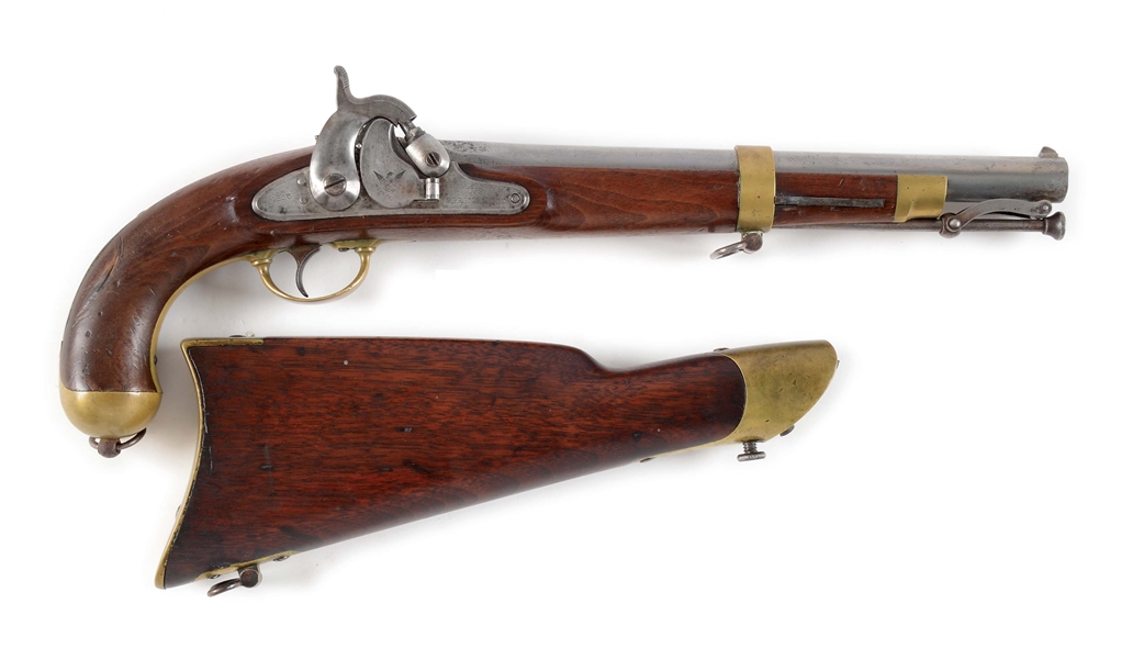 (A) FINE MODEL 1855 SPRINGFIELD SINGLE SHOT MARTIAL PERCUSSION PISTOL CARBINE.