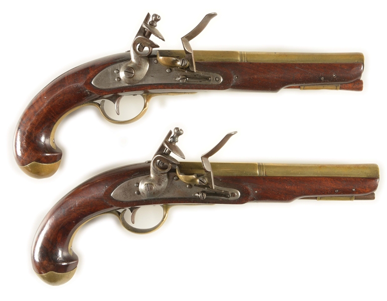 (A) UNIQUE AND EXTREMELY RARE PAIR OF FLINTLOCK PISTOLS, PATTERNED AFTER THE MODEL 1811, ATTRIBUTED TO SIMEON NORTH, KNOWN AS THE NORTH PRIVATEER PISTOLS.