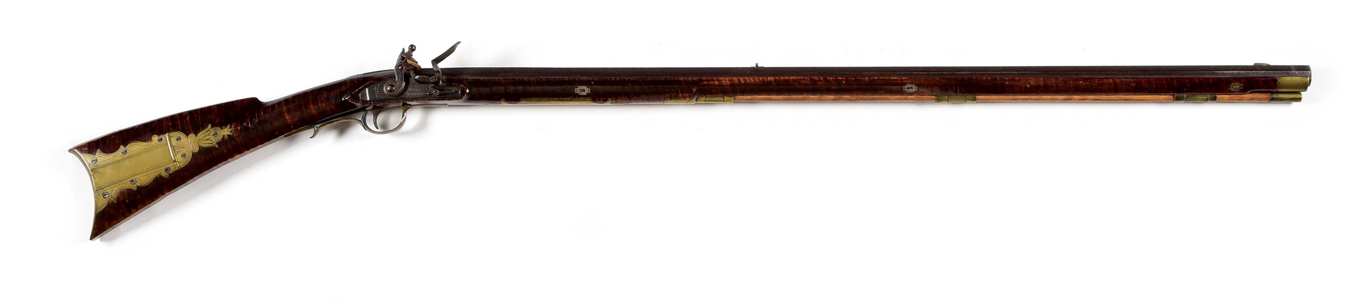 (A) FLINTLOCK KENTUCKY RIFLE SIGNED "PY" FOR PETER YOUNG.