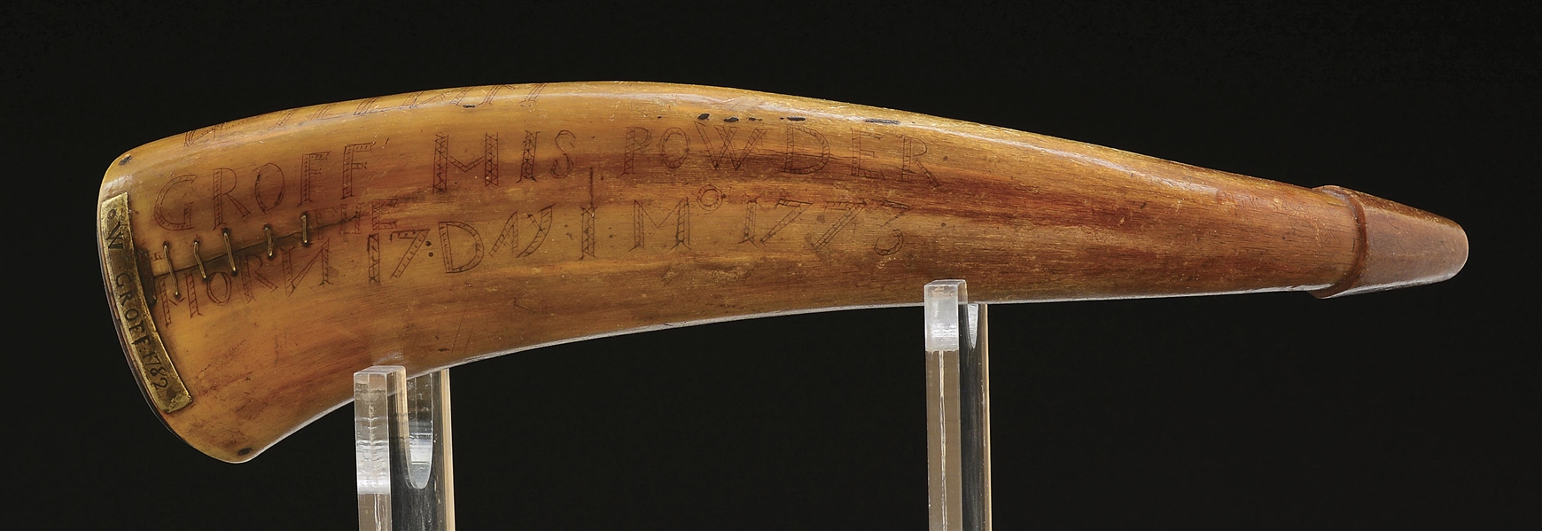ENGRAVED LANCASTER COUNTY POWDER HORN OF WILLIAM GROFF, DATED 1773.