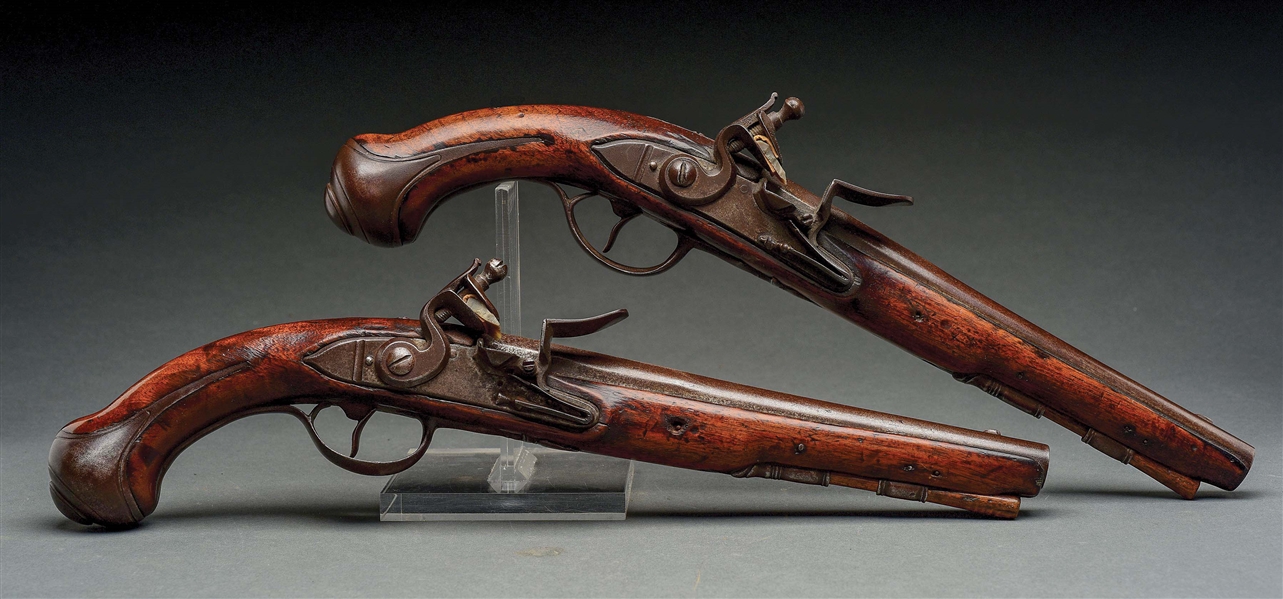 (A) RARE PAIR OF AMERICAN FLINTLOCK HOLSTER PISTOLS BY THOMAS ANNELY. 