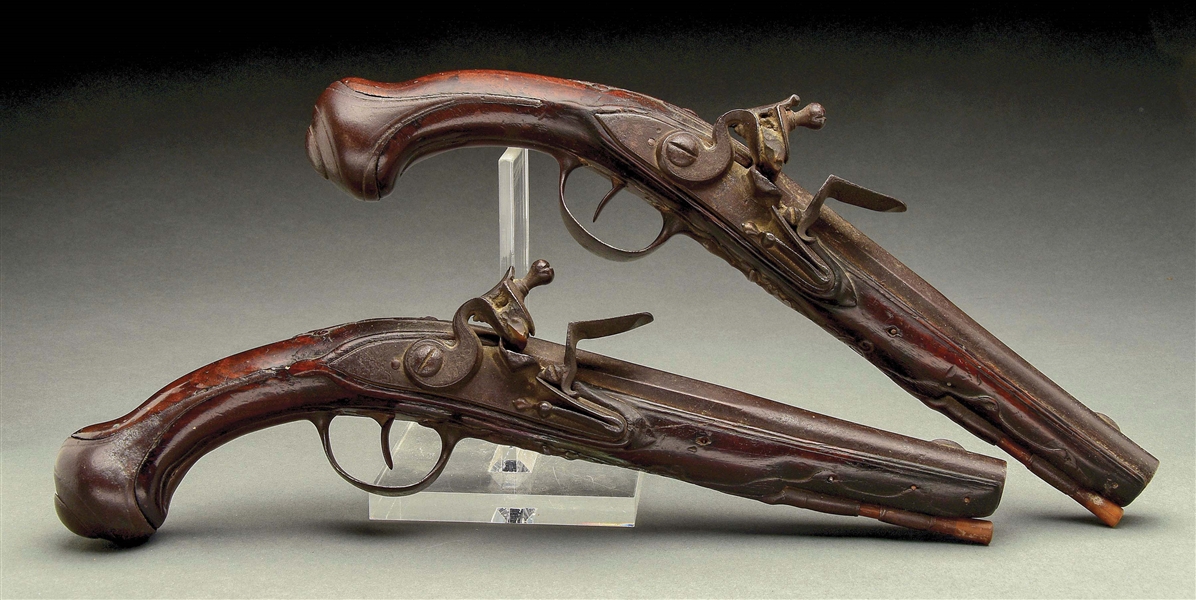 (A) PAIR OF EARLY FRENCH FLINTLOCK OFFICERS PISTOLS.
