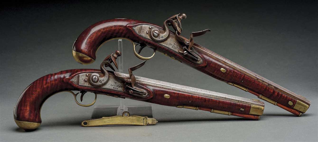 (A) FINE AND HISTORIC PAIR OF AMERICAN KENTUCKY FLINTLOCK PISTOLS INSCRIBED TO NEW ENGLAND GENERAL ISAAC BELKNAP.