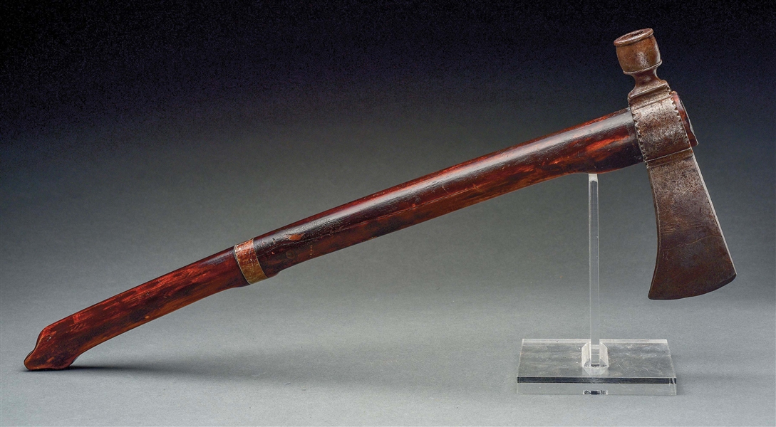 LATTER PART OF 18TH CENTURY PIPE TOMAHAWK WITH ORIGINAL HAFT. 