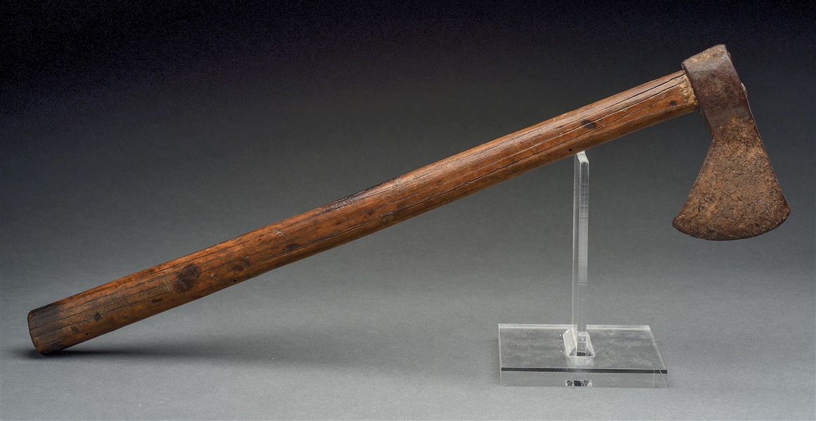 IRON RIFLEMANS AXE WITH PERIOD HAFT. 