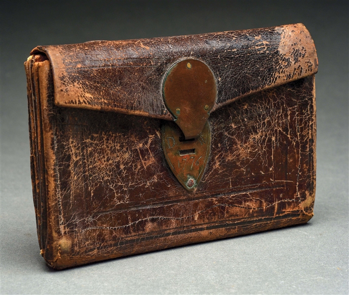 LEATHER GENTLEMANS WALLET, DATED 1776, AND INSCRIBED INITIALS "DW"