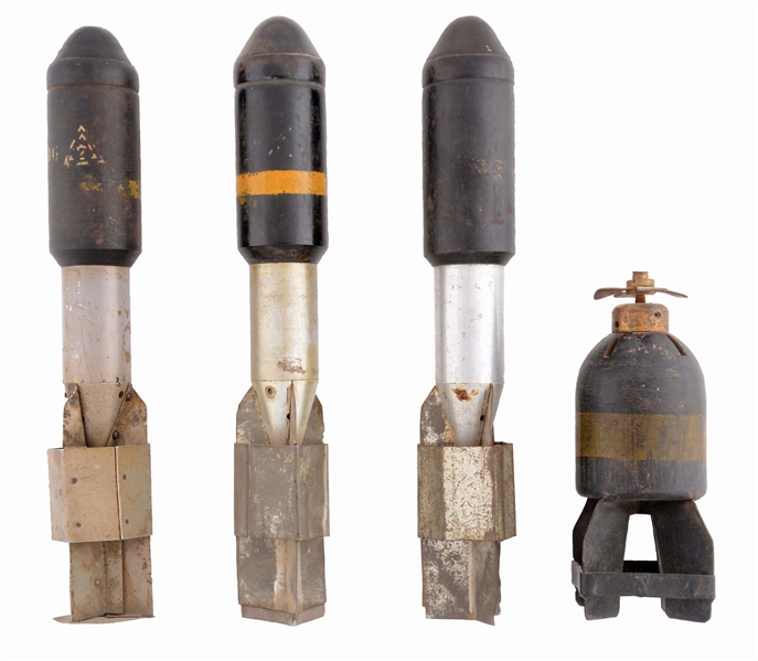 LOT OF 4: VERY RARE GROUPING OF JAPANESE SUBMUNTION GRENADES.