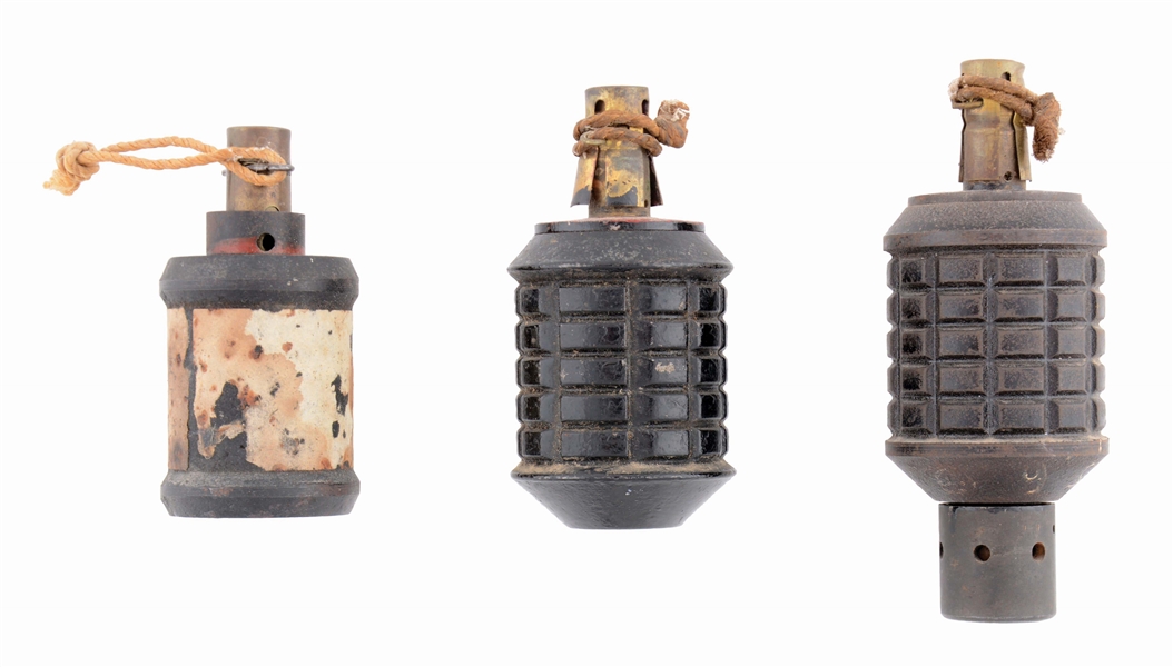 LOT OF 3: HIGHLY DESIRABLE JAPANESE HAND GRENADES.