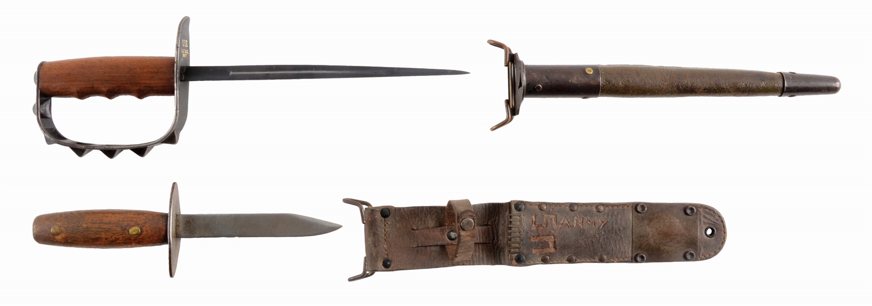 LOT OF 2: U.S. WWI MODEL 1917 TRENCH KNIFE & HANDMADE COMBAT KNIFE IN M6 SHEATH.