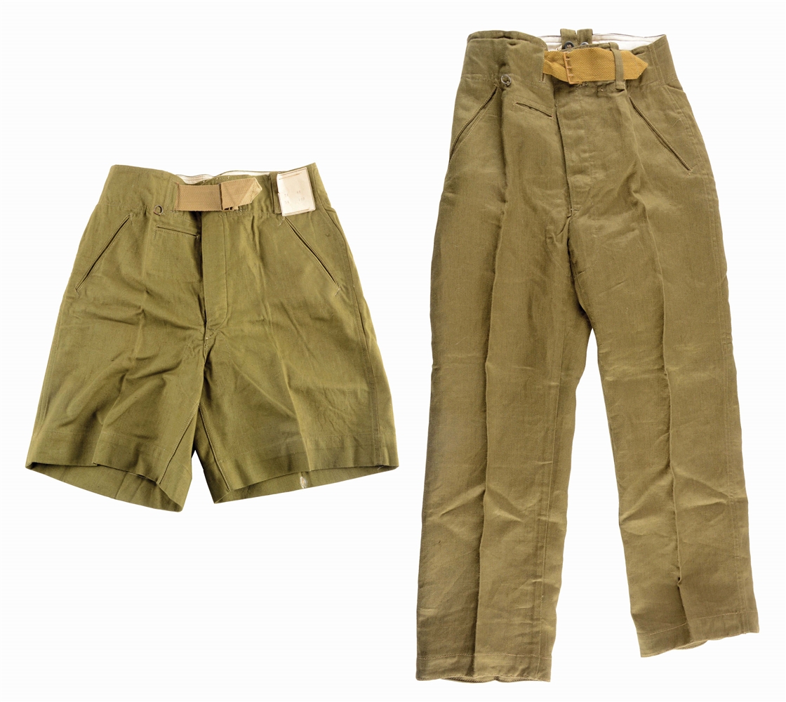 LOT OF 2: GERMAN WWII HEER TROPICAL SHORTS AND TROUSER.