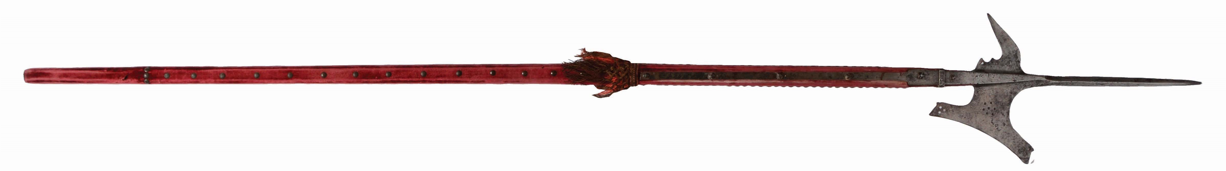 LATE 16TH CENTURY EUROPEAN HALBERD WITH PIERCED BLADE AND ANTIQUE SHAFT. 