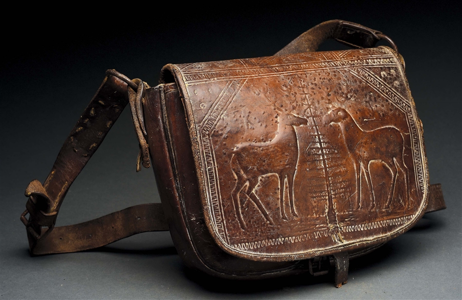 FINELY DECORATED LATE 18TH CENTURY HUNTING BAG, PROBABLY SOUTHERN.