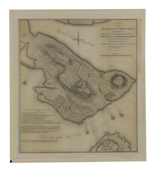 19TH CENTURY COPY OF BUNKER HILL MAP, PRINTED IN BOSTON. 