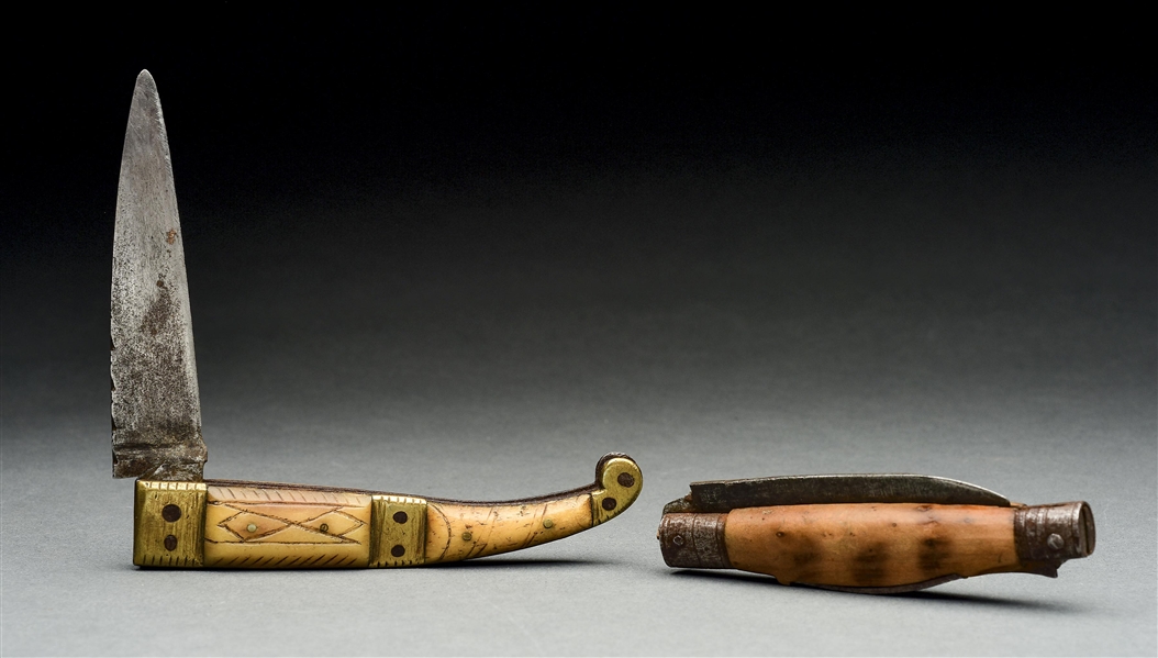 LOT OF 2: 18TH CENTURY KNIVES, ONE WITH FOLDING FORK.