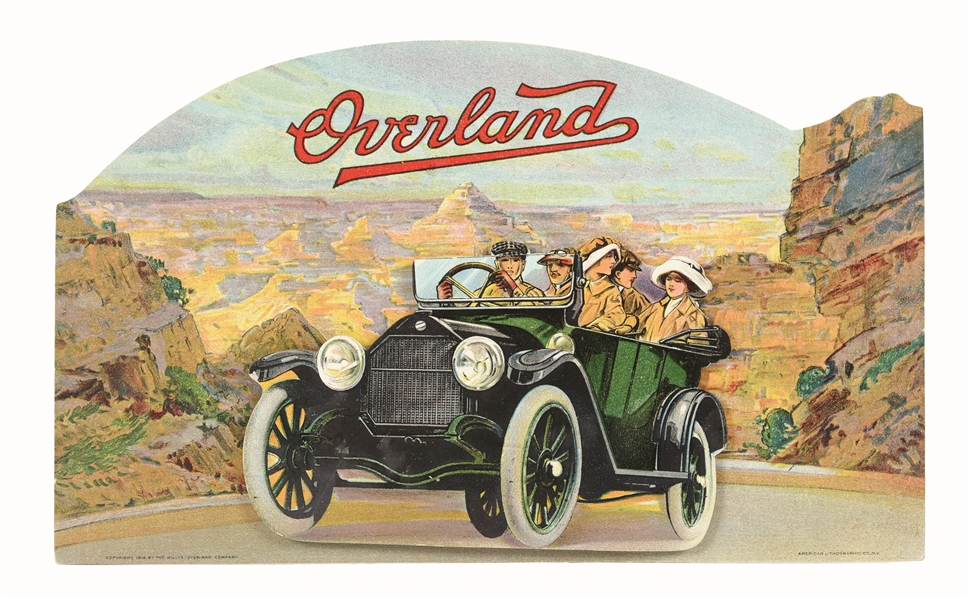 1914 THE WILLYS OVERLAND CO. CARDBOARD CUTOUT.