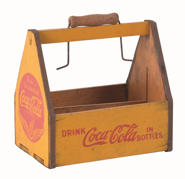 1940S COCA-COLA WOODEN SIX-PACK CARRIER.