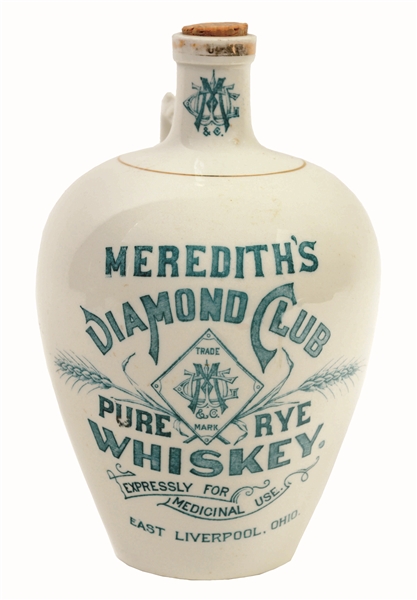 MEREDITHS DIAMOND CLUB PURE RYE WHISKEY JUG.