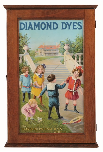 EARLY DIAMOND DYES WOODEN CABINET.