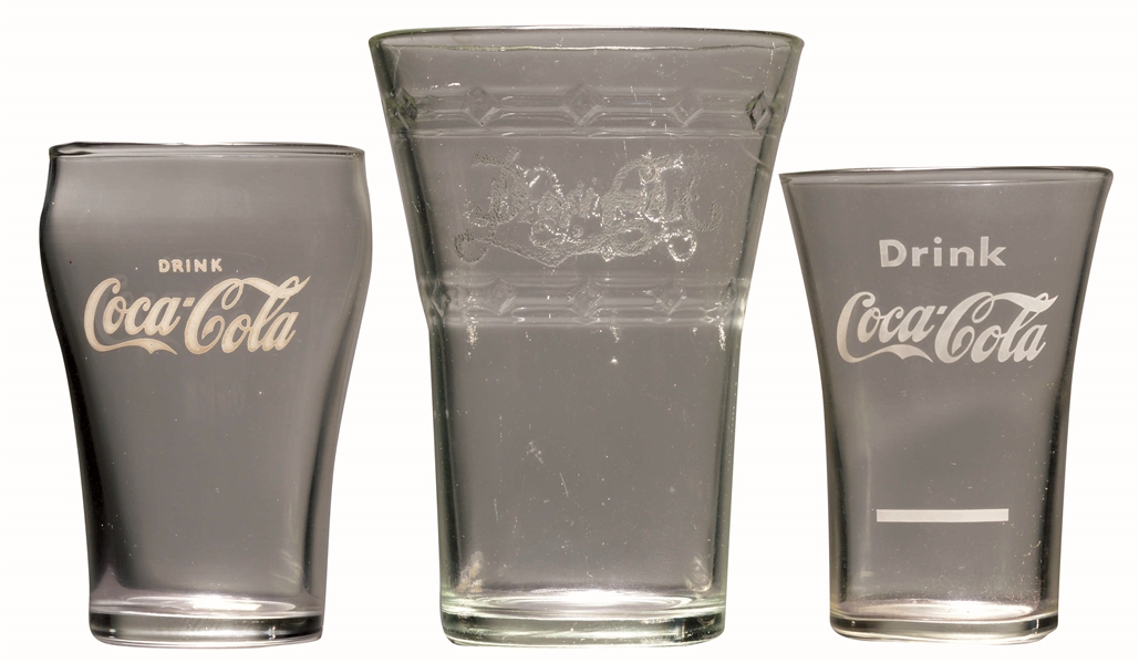 TWO COCA-COLA AND ONE PEPSI GLASS.