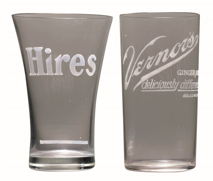 HIRES & VERNORS SODA GLASSES.
