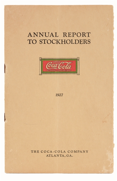 1927 COCA-COLA ANNUAL REPORT TO STOCKHOLDERS.