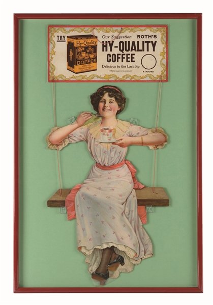 1920S HY-QUALITY COFFEE CUTOUT CARDBOARD SIGN.