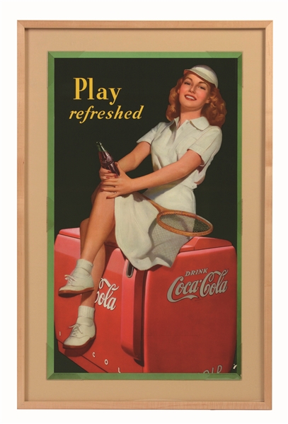 1949 COCA-COLA SMALL VERTICAL POSTER WITH TENNIS GIRL.