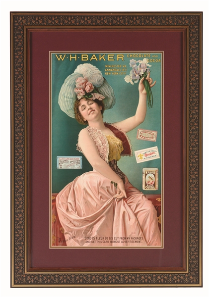 IMPRESSIVE 1900 W. H. BAKER CHOCOLATE PAPER POSTER.