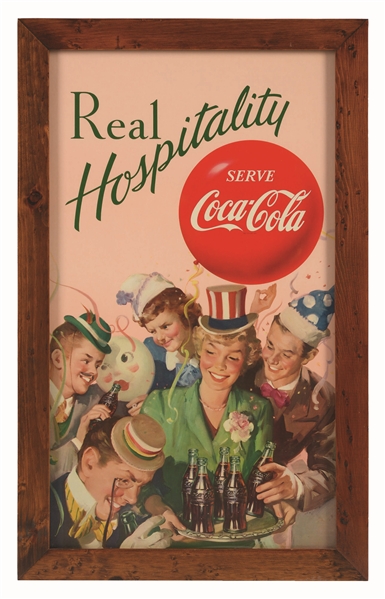 1952 SMALL VERTICAL COKE POSTER WITH PARTY SCENE. 