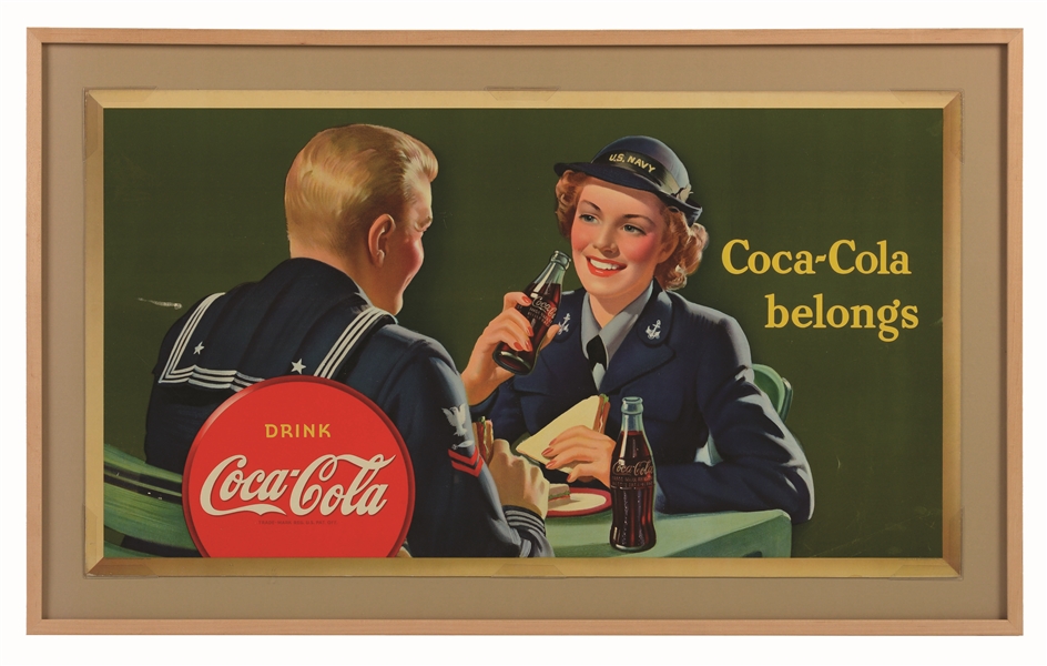 1943 COCA-COLA SMALL HORIZONTAL POSTER WITH SERVICE COUPLE.