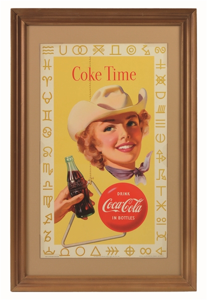 1955 COCA-COLA SMALL VERTICAL POSTER WITH COWGIRL.