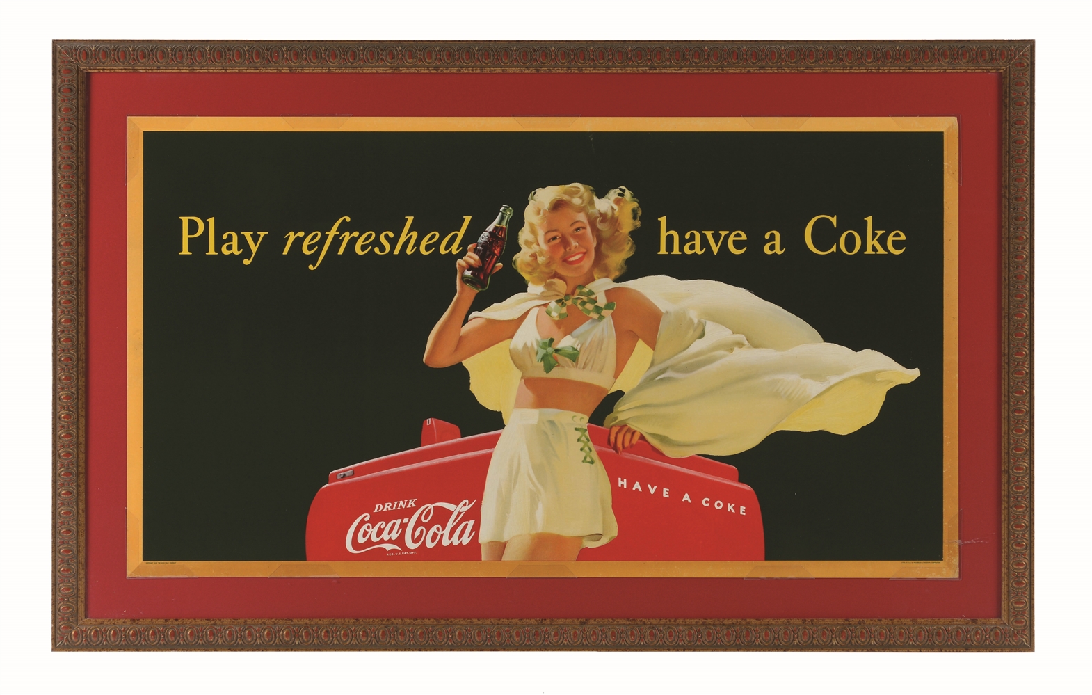 1948 GIRL WITH CAPE SMALL HORIZONTAL COKE POSTER.