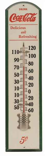 FANTASTIC EARLY COCA-COLA WOODEN THERMOMETER.