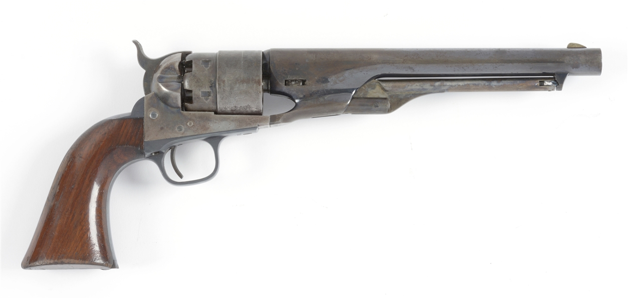 (A) RARE AND VERY DESIRABLE 8" BARREL COLT 1860 ARMY WITH LONDON ADDRESS AND NO BRITISH PROOFS.