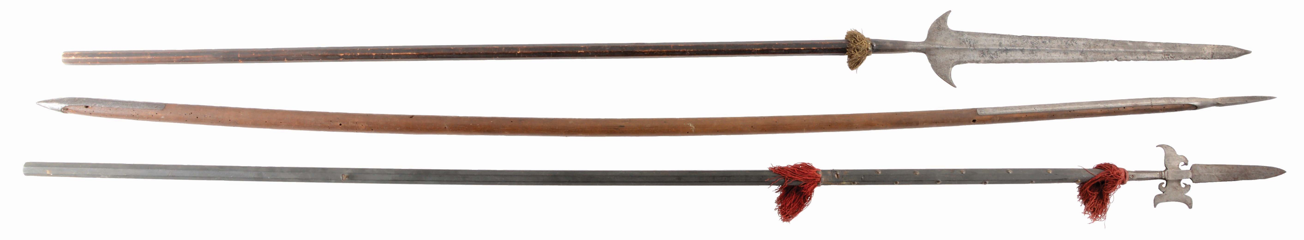 LOT OF 3: THREE ANTIQUE EUROPEAN POLEARMS INCLUDING A LATE 16TH CENTURY PARTISAN. 
