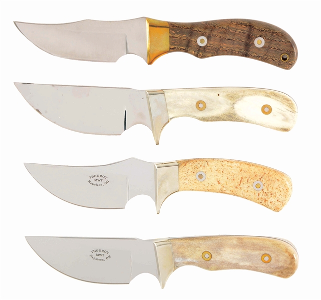 LOT OF 4: MIKE THOUROT CUSTOM SKINNING KNIVES.