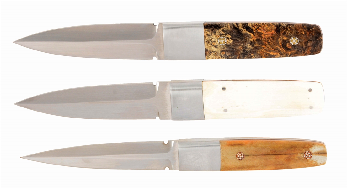 LOT OF 3: RON GASTON AND RUSSELL EASLER CUSTOM KNIVES.