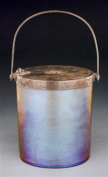 TIFFANY FAVRILE GLASS AND SILVER JELLY JAR.