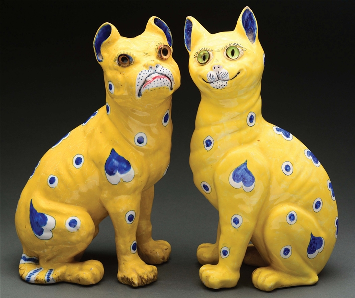 GALLE FAIENCE CAT & DOG.