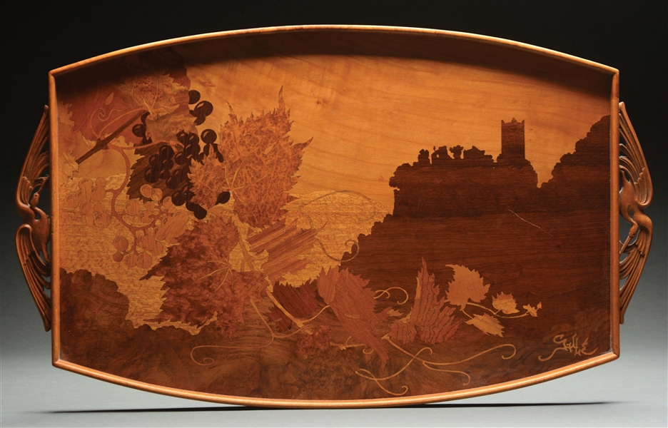 GALLE MARQUETRY TRAY.
